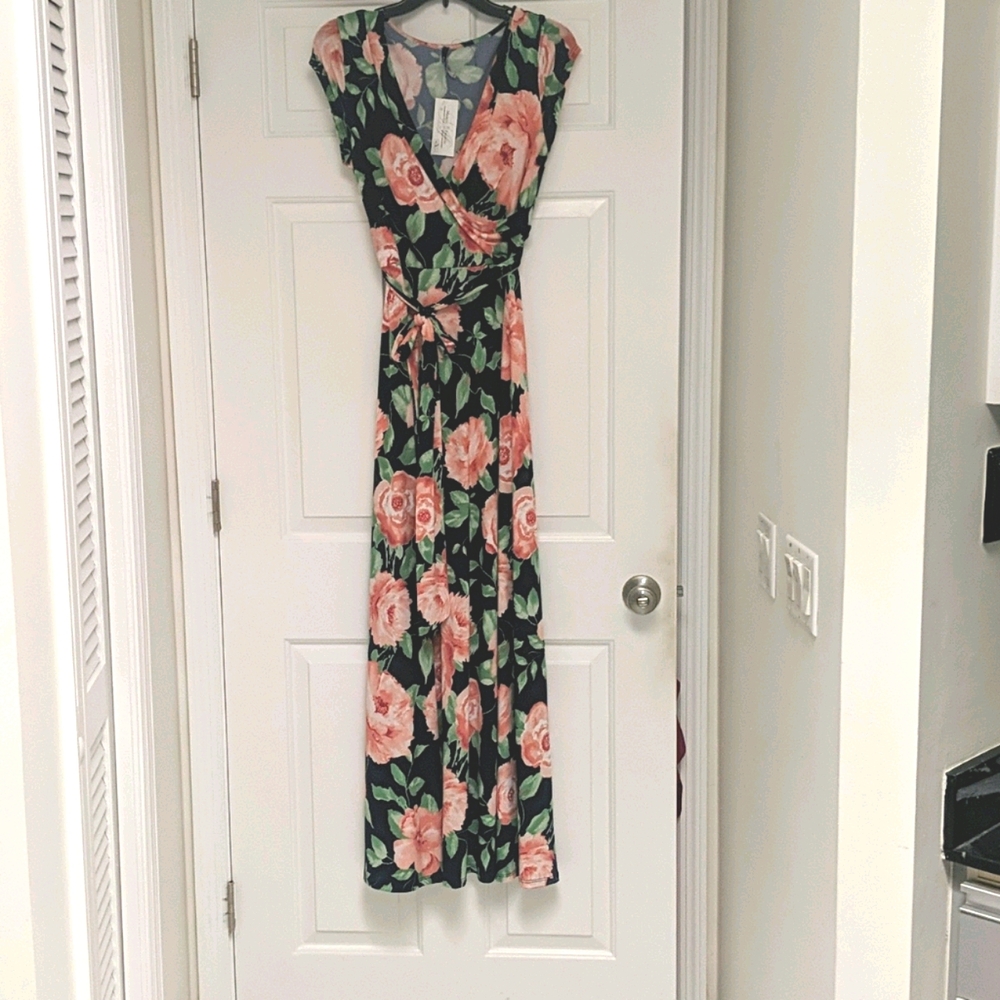 Marcella's Fashion Navy w/Pink Flowers Maxi
